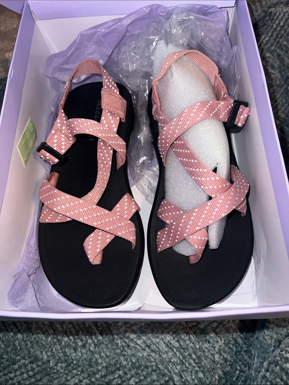 Madden Girl Sun Blush Reflective Strappy Sandals with Black Footbed